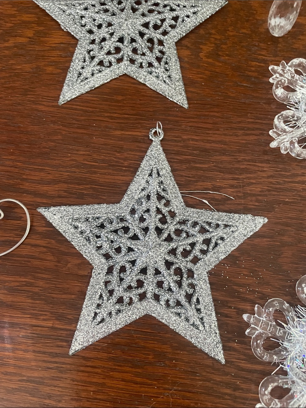 Clear Crystal Snowflake and Star Ornaments - Set of Decorative Hanging Accents - Picture 3 of 4